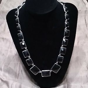 Silver metal necklace Onyx like stones